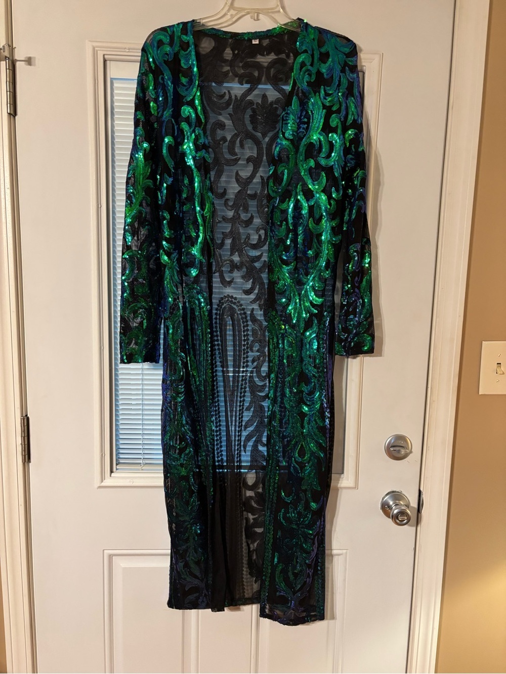 Embellished Emerald Green Sequin Swim Coverup Duster